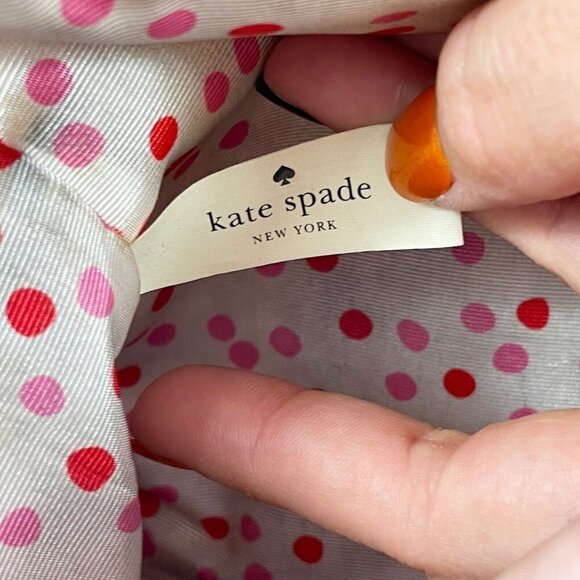 Kate Spade NY Womens Leather Ostrich Tote Bag Gray L Polka Dot Liner Zip Pocket - Picture 6 of 11